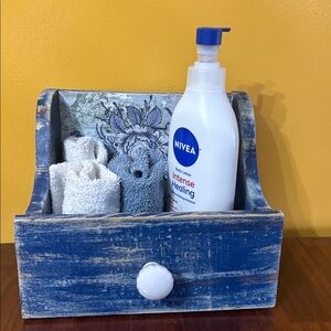 Rustic Blue Wooden Organizer with White Knob